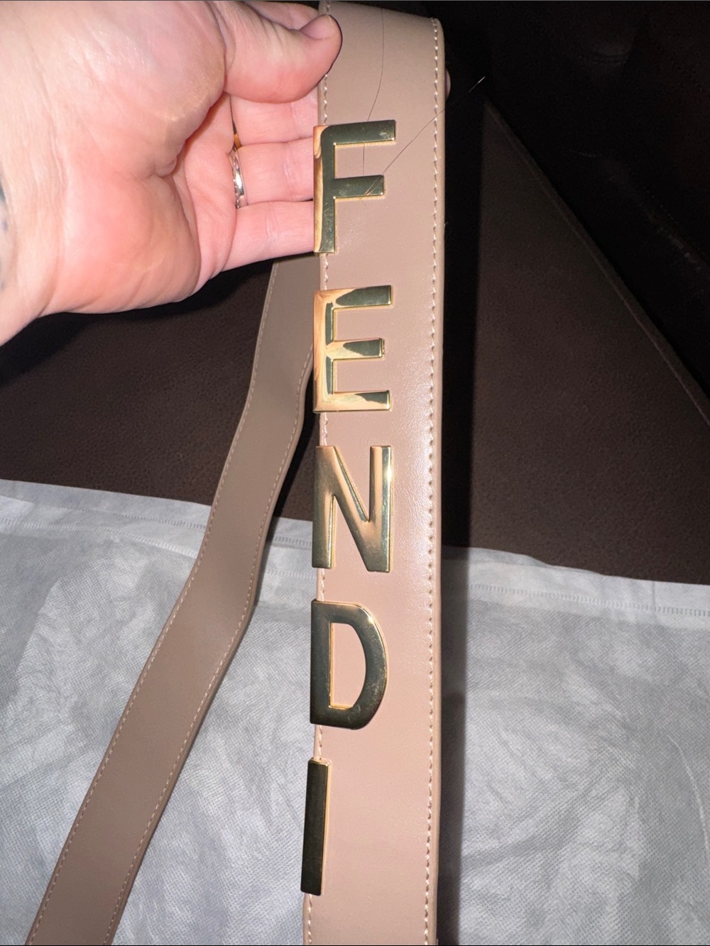 Fendi Sunshine Leather Tote with Gold-Tone Logo Strap - See Description - Picture 6 of 7